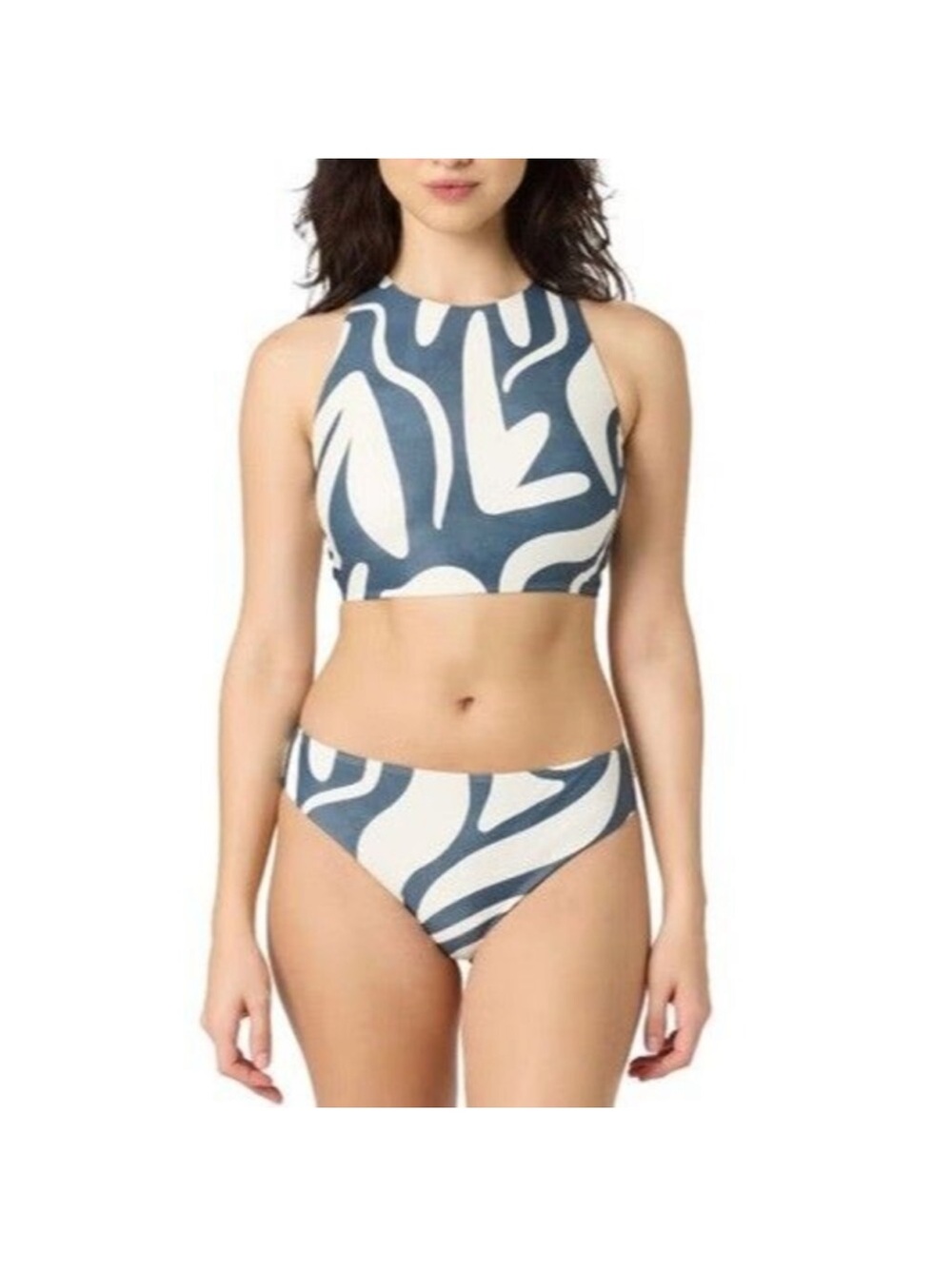 Sol Angeles High-Neck Blue & White Printed Crop Bikini Set. Size XS. NWT.